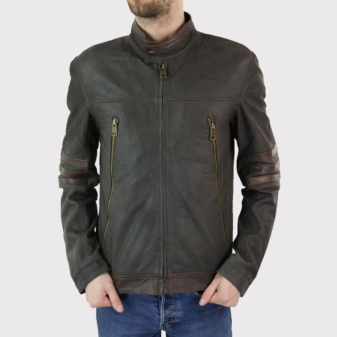 X-Men Wolverine Inspired Brown Biker Racing Jacket for Men