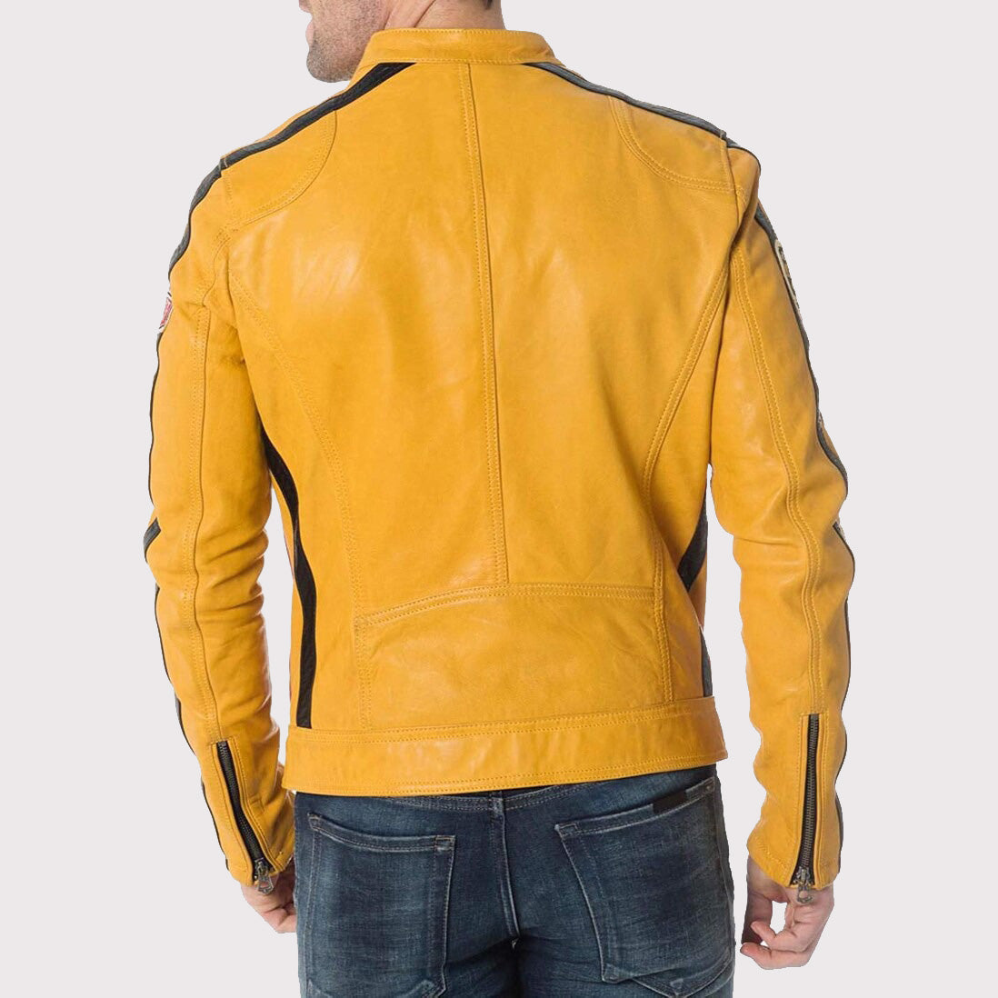 Veste de moto en cuir jaune pour homme – Roulez avec style !