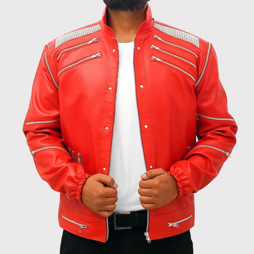 Veste de motard en cuir véritable Michael Jackson « MJ Beat It » pour homme