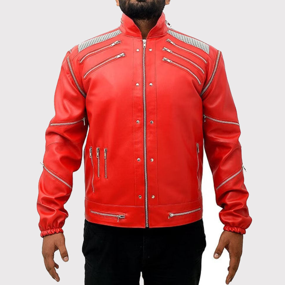 Veste de motard en cuir véritable Michael Jackson « MJ Beat It » pour homme