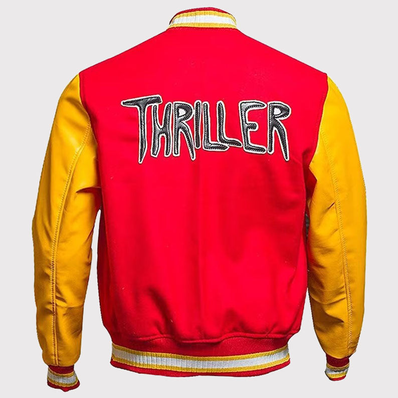 Blouson aviateur universitaire Thriller de MJ Michael Jackson - Logo M rouge