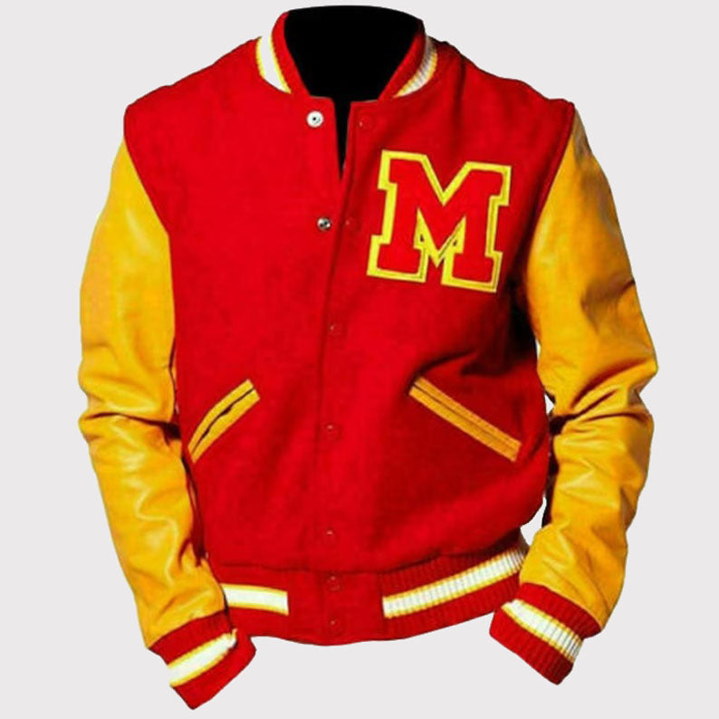 Blouson aviateur universitaire Thriller de MJ Michael Jackson - Logo M rouge