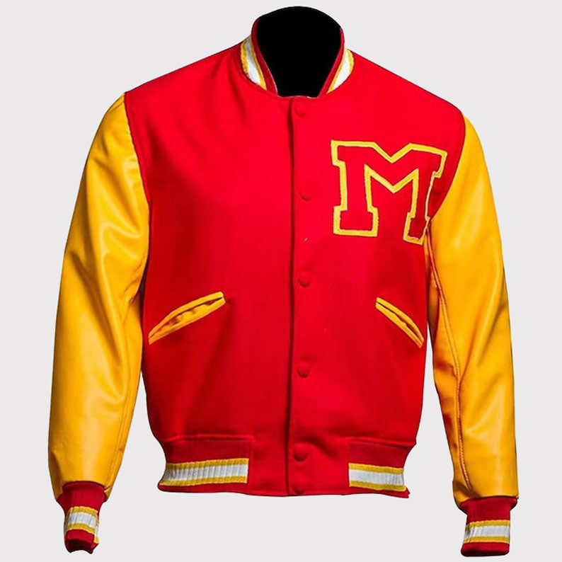 Blouson aviateur universitaire Thriller de MJ Michael Jackson - Logo M rouge