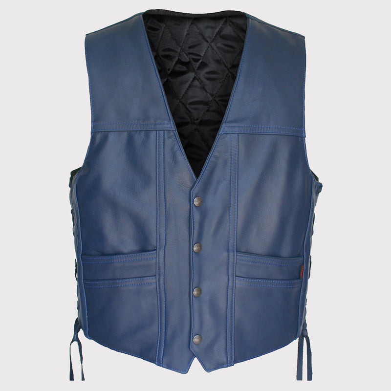 Gilet Cruiser en cuir bleu marine – Style classique, touche moderne