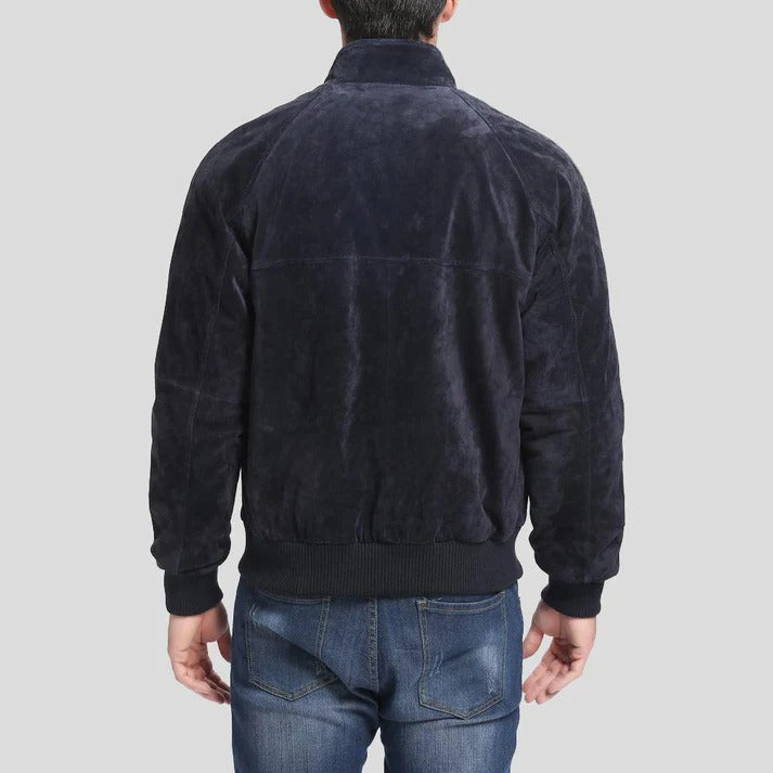 Men's Navy Blue Suede Bomber Leather Jacket