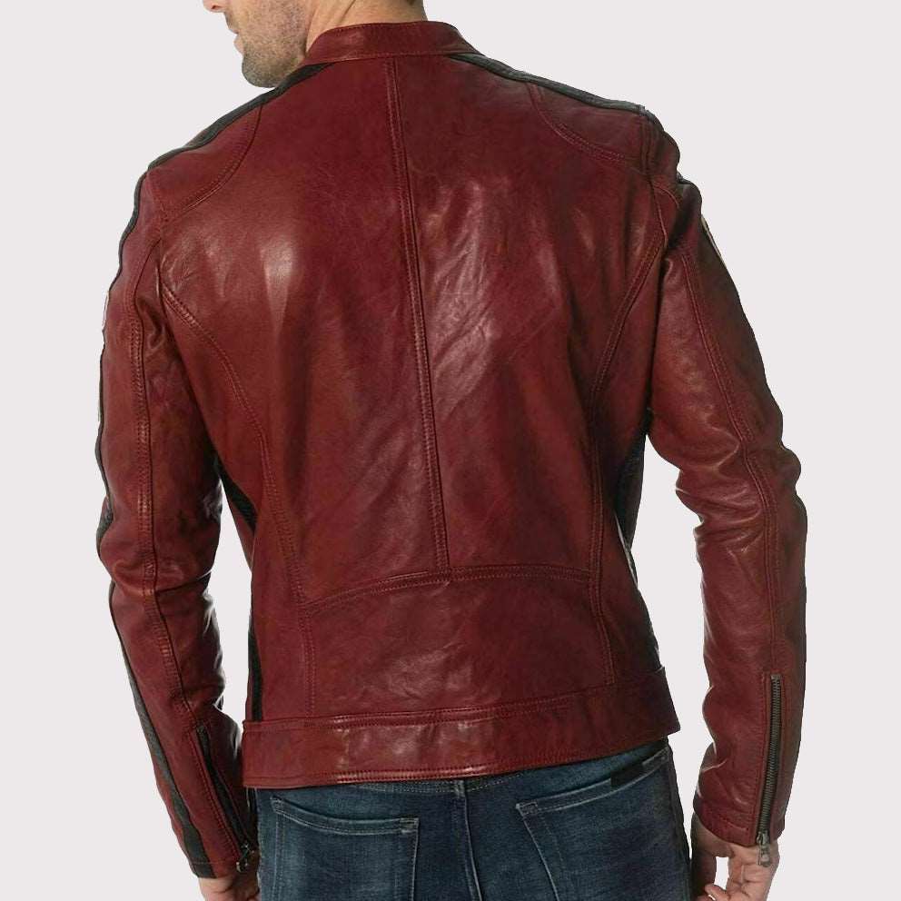 Veste de motard en cuir d'agneau rouge de créateur pour homme