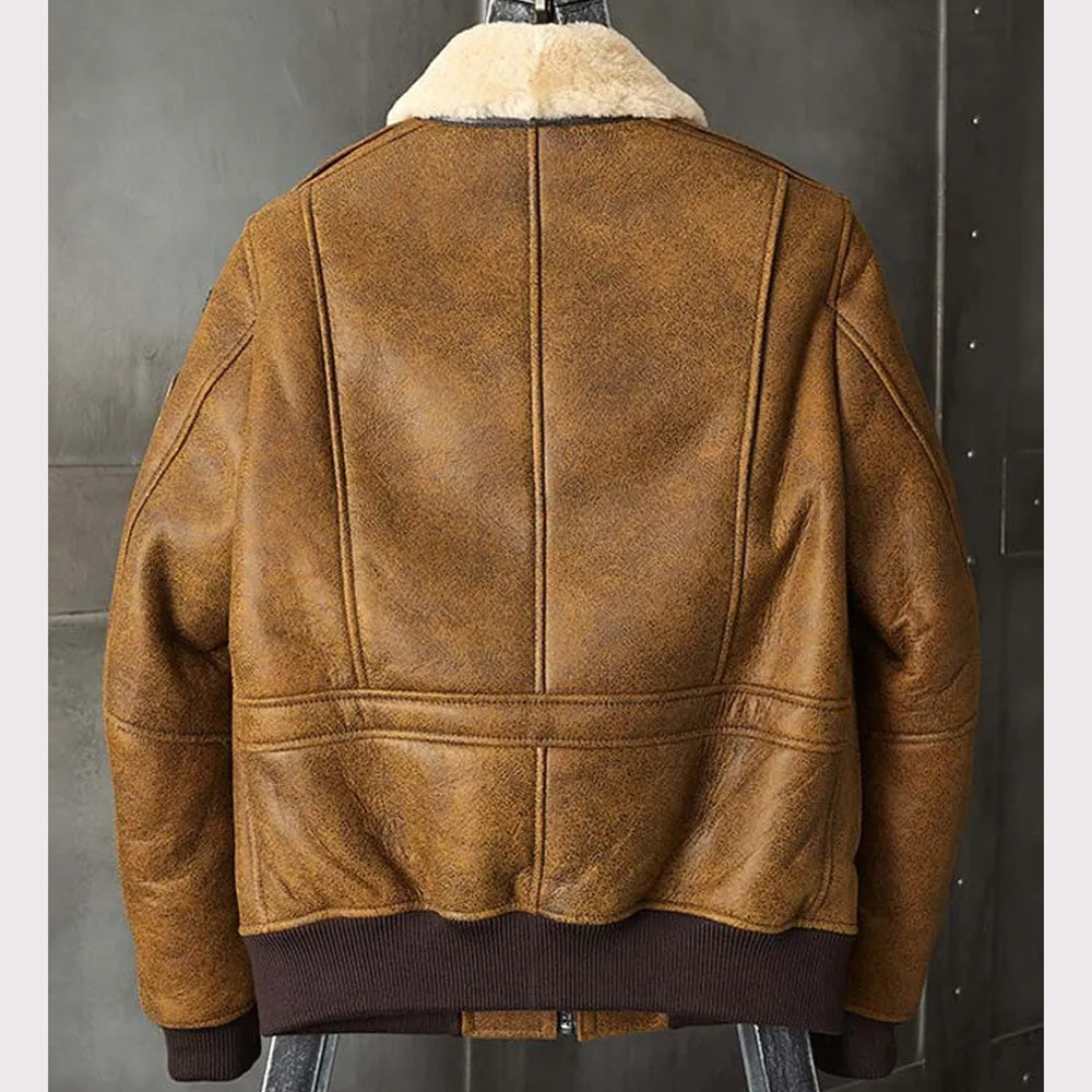 Nouvelle veste en peau de mouton marron brodée pour homme