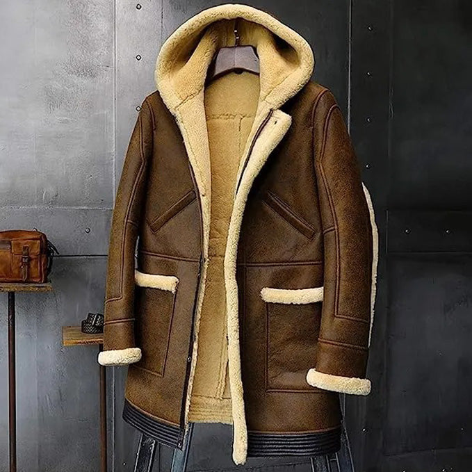 Nouveau manteau en peau de mouton à capuche pour homme - Fourrure longue de luxe