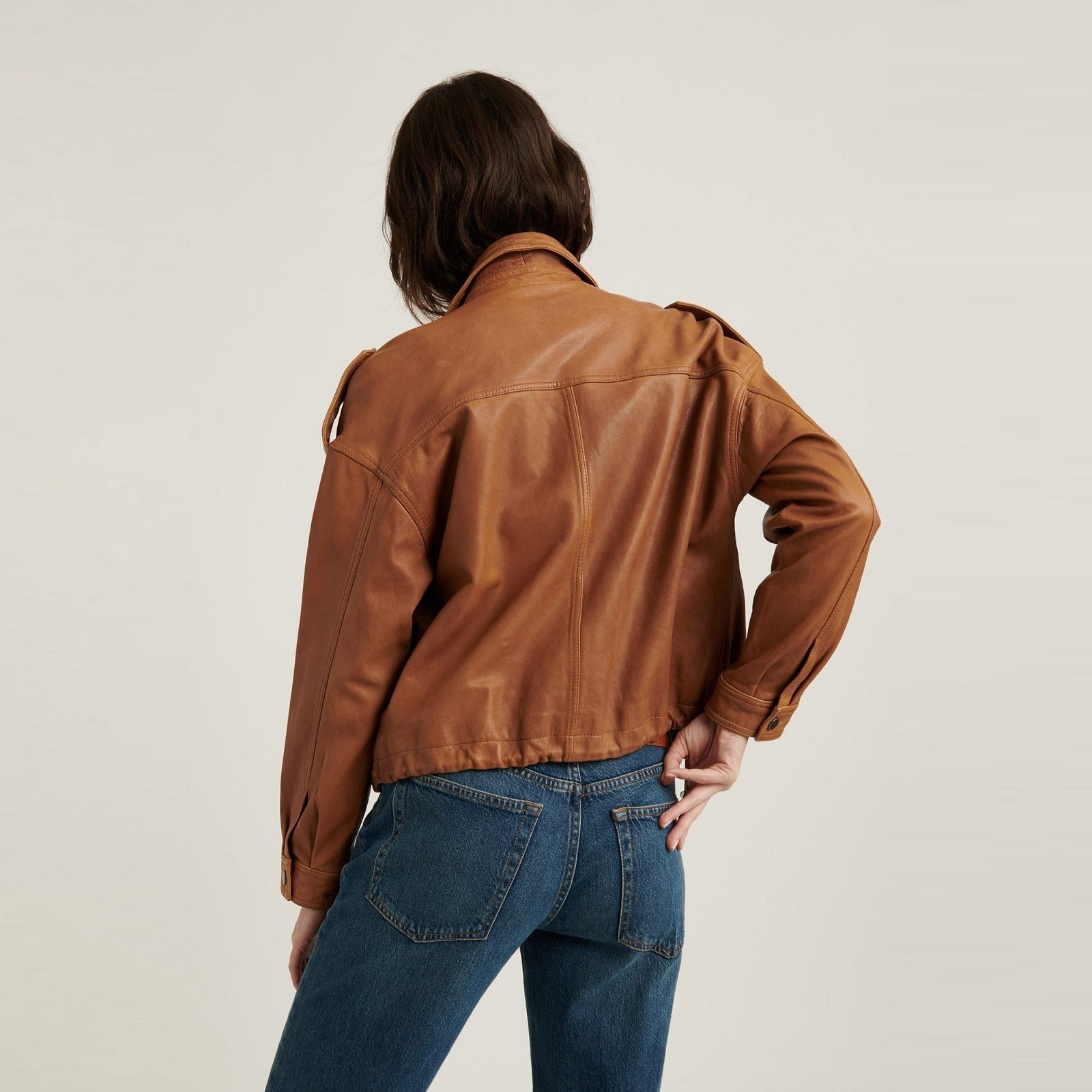 Nouvelle veste en cuir marron élégante pour femme