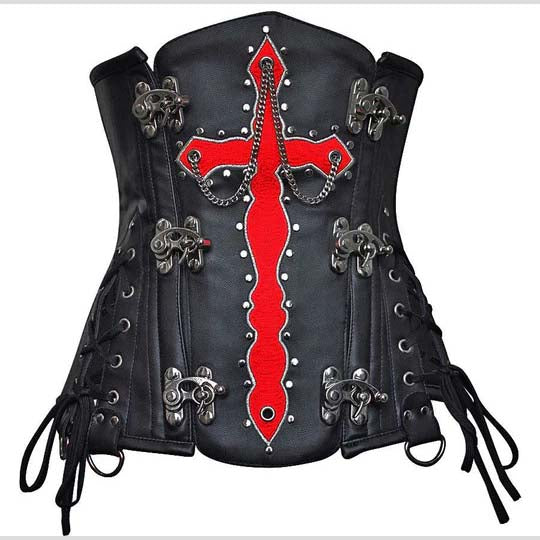 Corset sous-poitrine en similicuir noir avec croix de sang Olesya