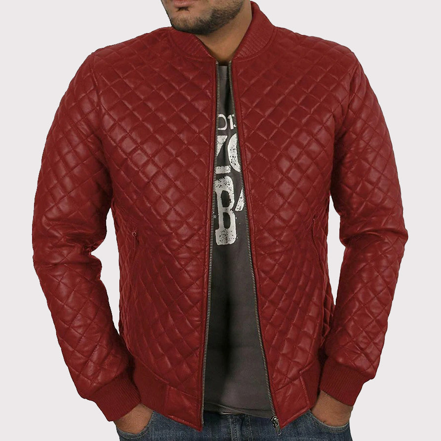 Veste en cuir matelassé en peau d'agneau originale pour homme - Style motard décontracté