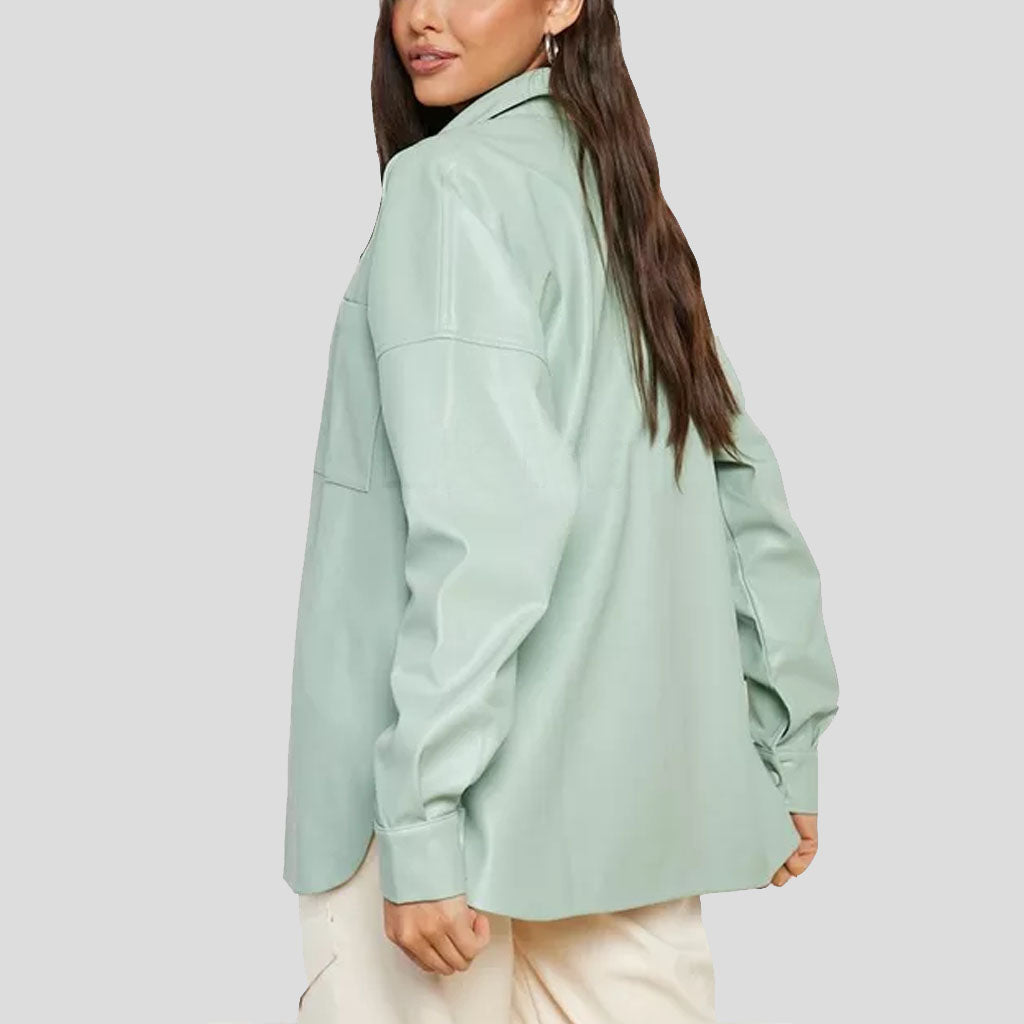 Chemise oversize en cuir vert pastel pour femme