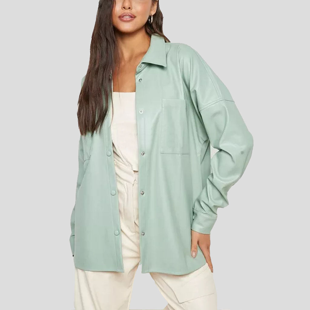 Chemise oversize en cuir vert pastel pour femme