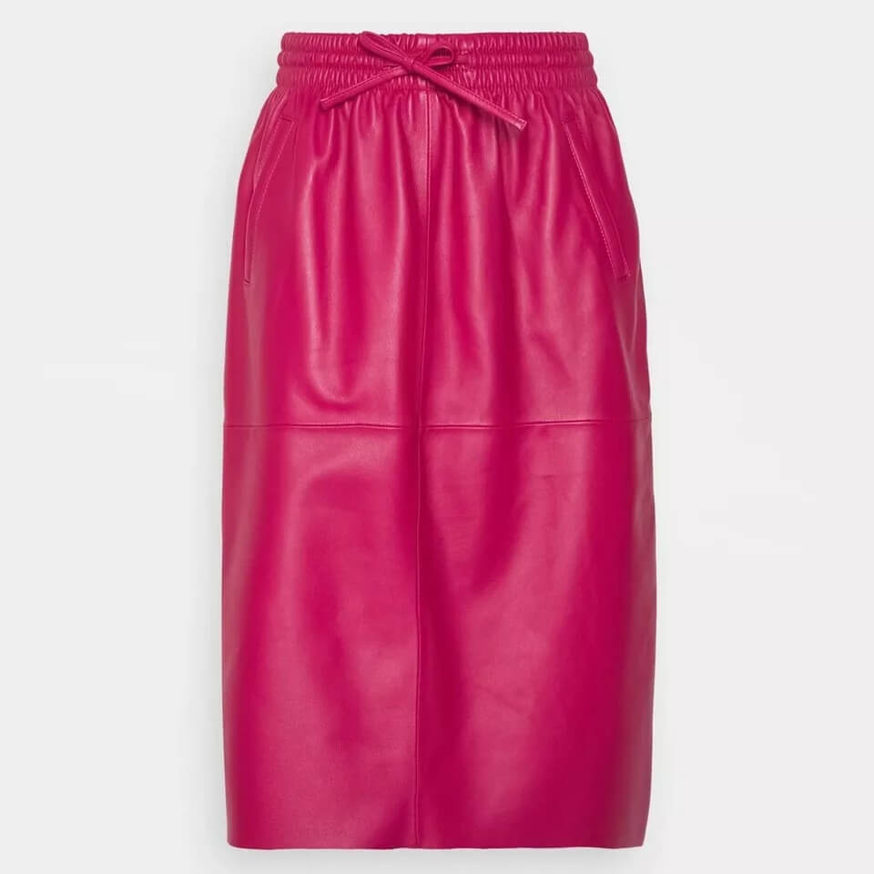 Jupe mi-longue en cuir rose pour femme - Parfaite pour la mode féminine