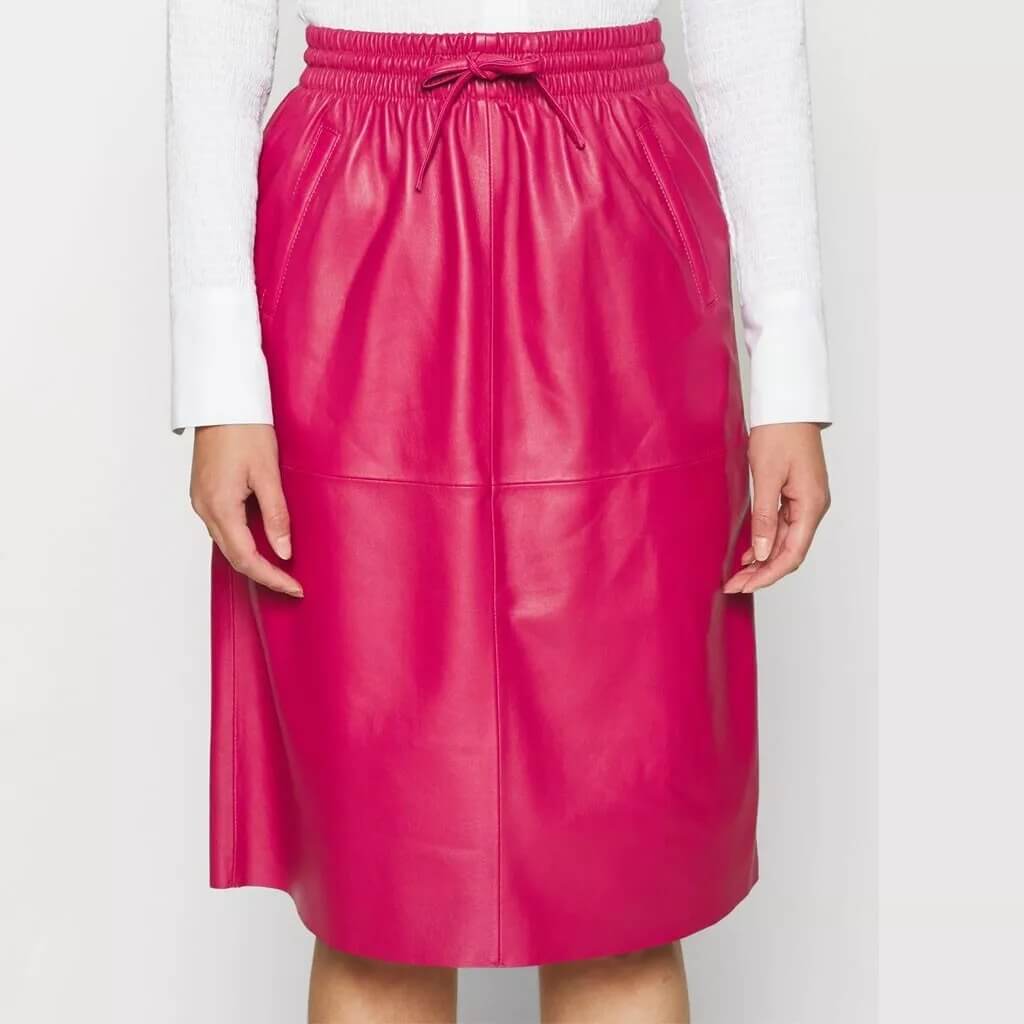 Jupe mi-longue en cuir rose pour femme - Parfaite pour la mode féminine