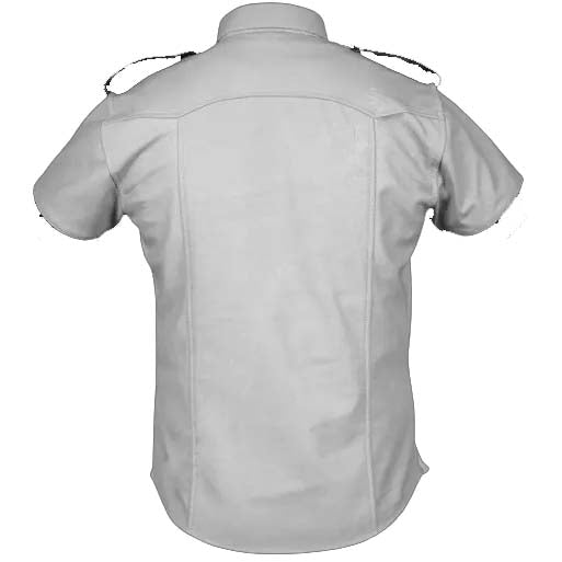 T-shirt à manches courtes pour homme, style uniforme de police, en cuir de mouton véritable