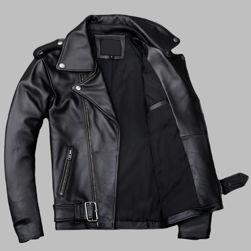 Veste Cafe Racer asymétrique en cuir de vachette véritable