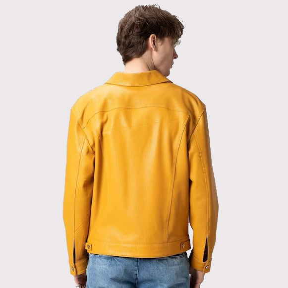 Veste de camionneur en cuir jaune de qualité supérieure pour hommes