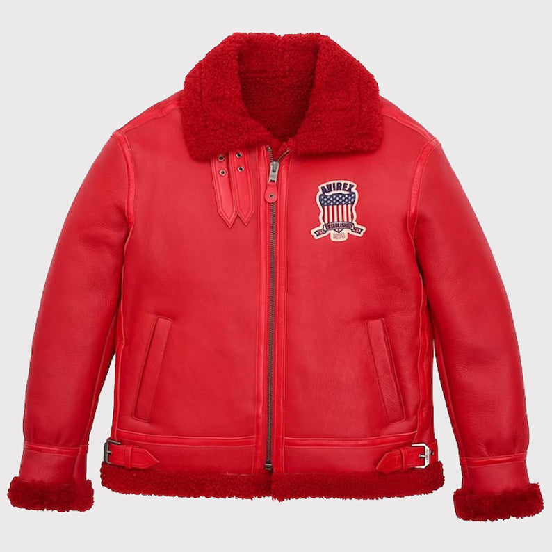 Red B3 Shearling Bomber Military Jacket