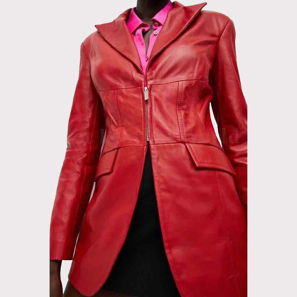 Blazer en cuir pour femme avec corset rouge