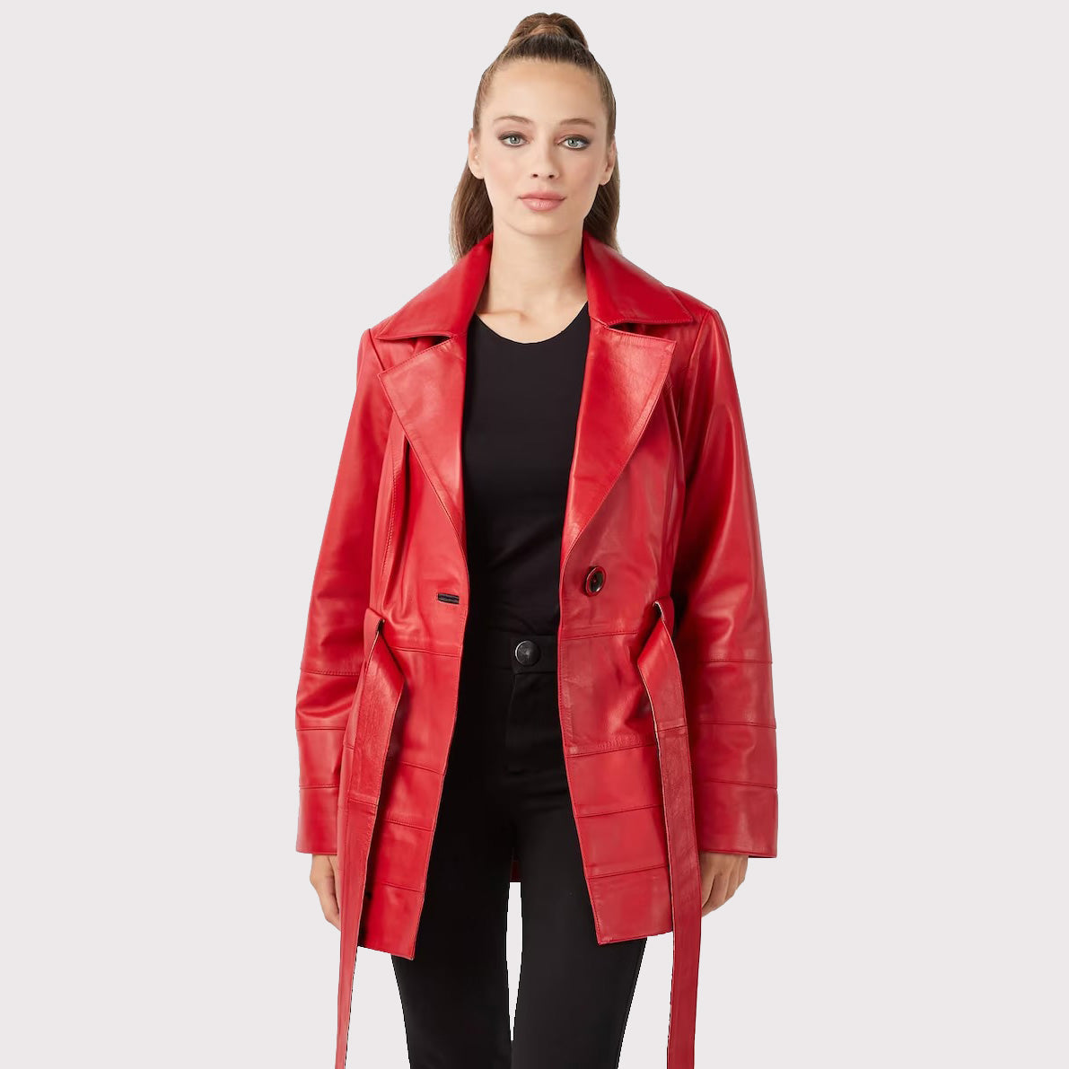 Trench-coat en cuir rouge pour femme