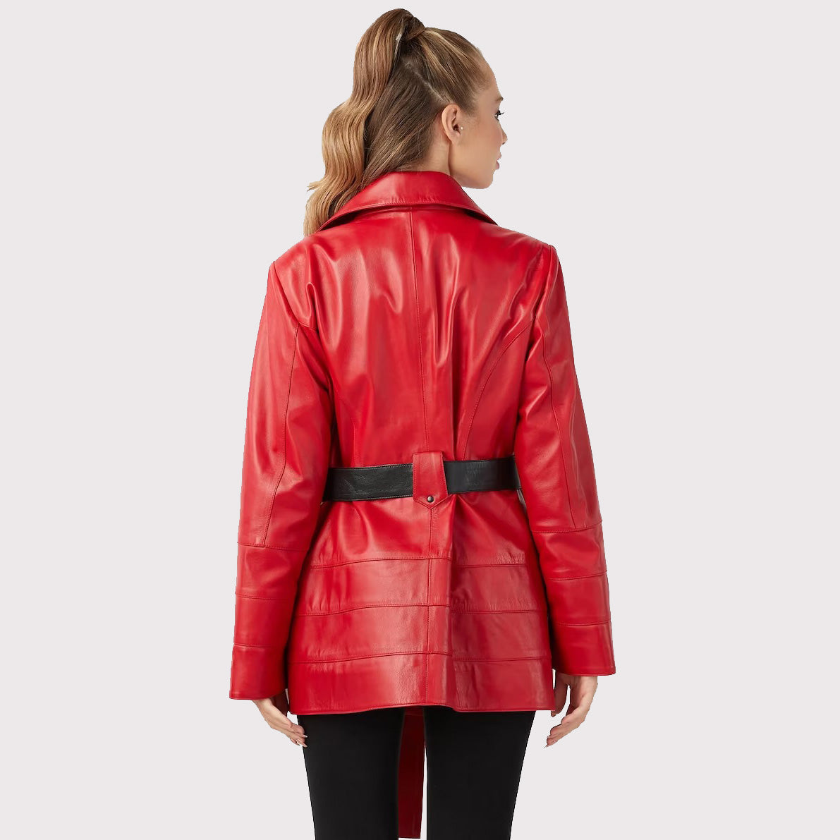 Trench-coat en cuir rouge pour femme