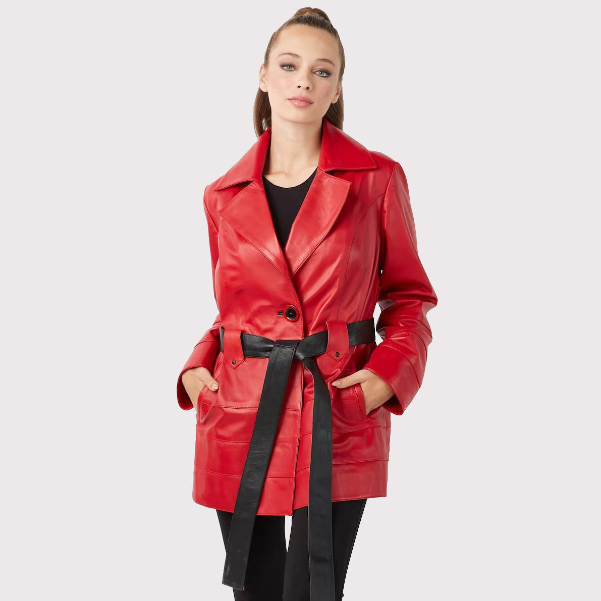 Trench-coat en cuir rouge pour femme