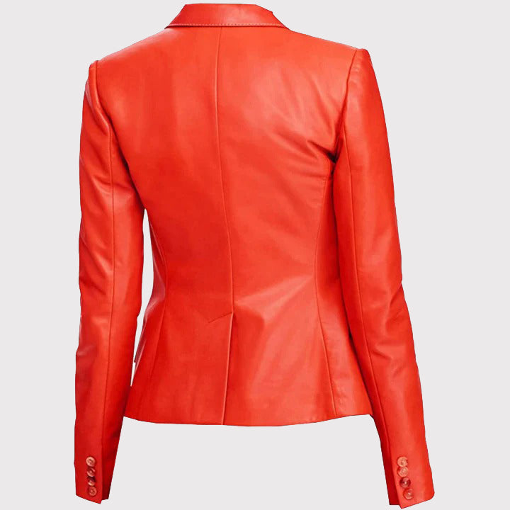 Manteau en cuir rouge pour femme avec doubles poches