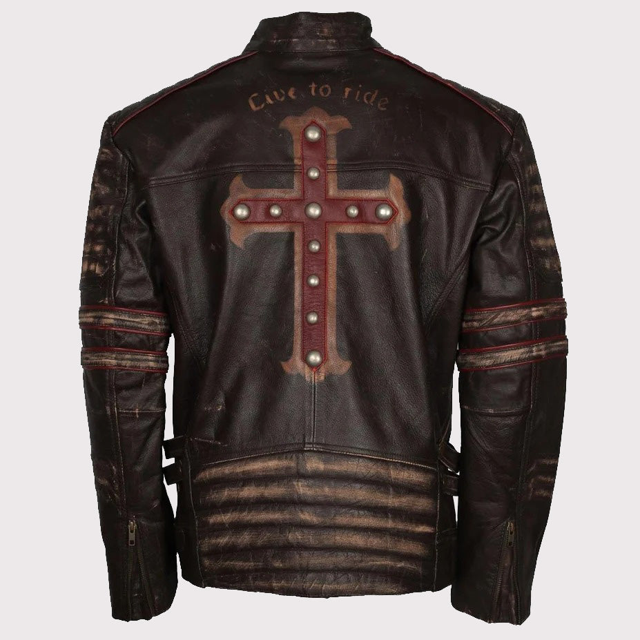 Rider Vintage Café Racer Distressed Brown Leather Jacket for Men - Retro Biker Style