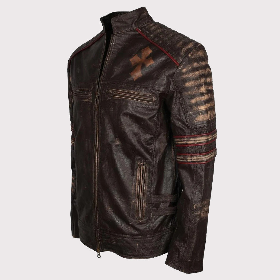 Rider Vintage Café Racer Distressed Brown Leather Jacket for Men - Retro Biker Style