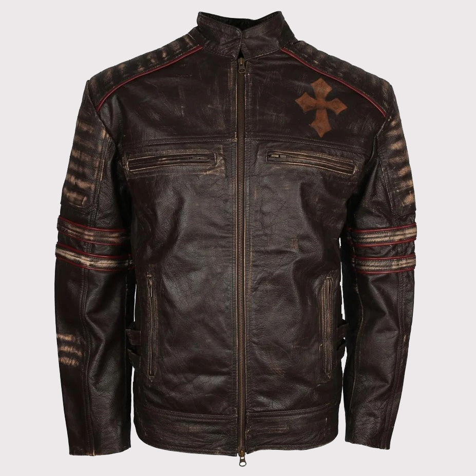 Rider Vintage Café Racer Distressed Brown Leather Jacket for Men - Retro Biker Style