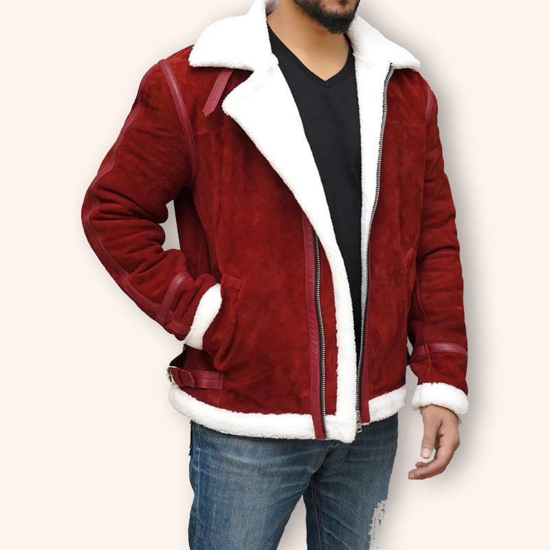 Veste en peau de mouton retournée en daim rouge de Ryan Reynolds - Édition de Noël