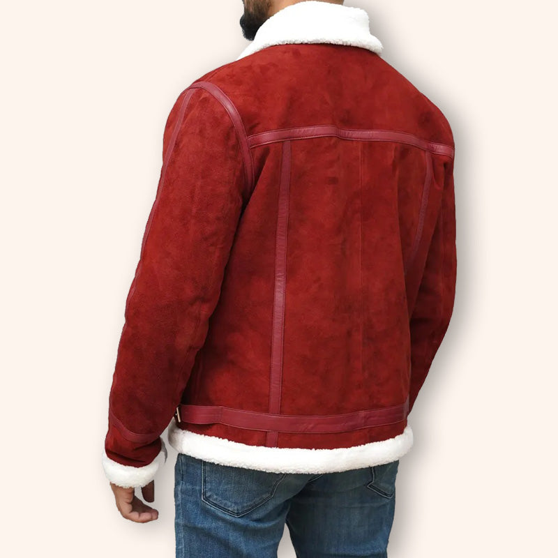 Veste en peau de mouton retournée en daim rouge de Ryan Reynolds - Édition de Noël