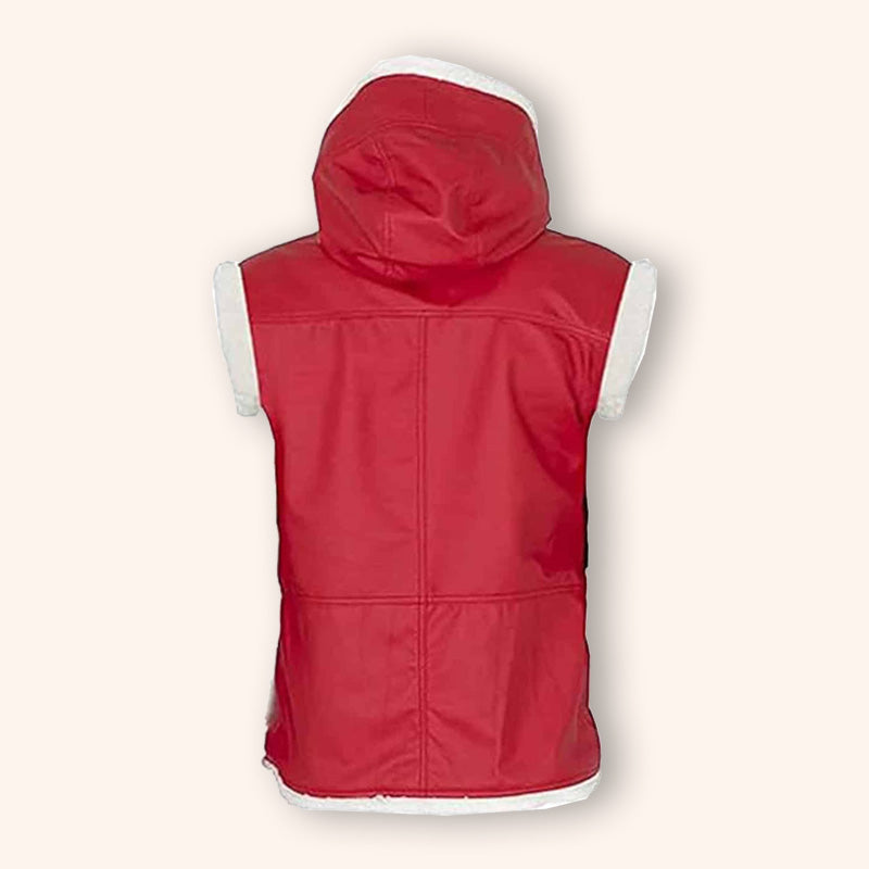 Gilet en cuir rouge à capuche du Père Noël - Édition de Noël