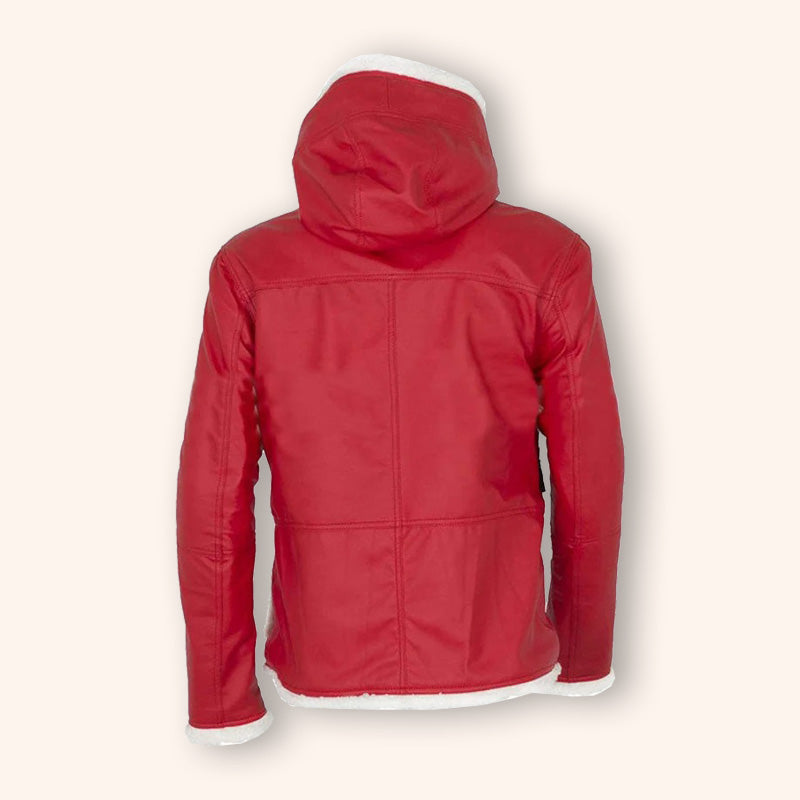 Manteau en cuir rouge à capuche avec bordure en fourrure du Père Noël - Édition de Noël