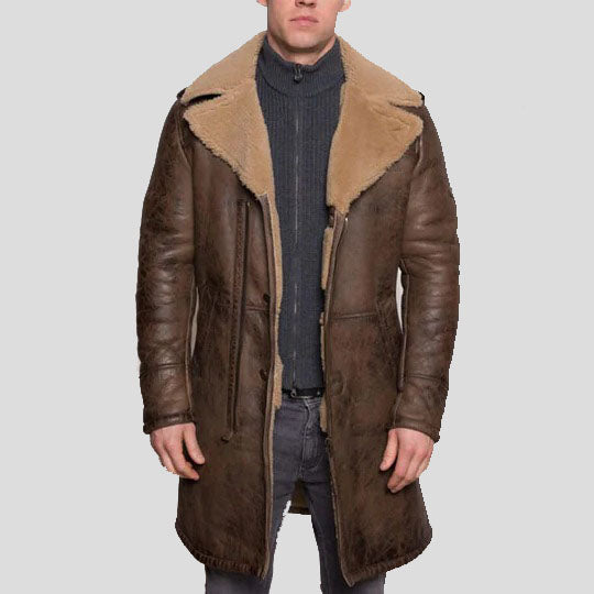 Manteau aviateur en peau de mouton retournée B3 pour homme, marron