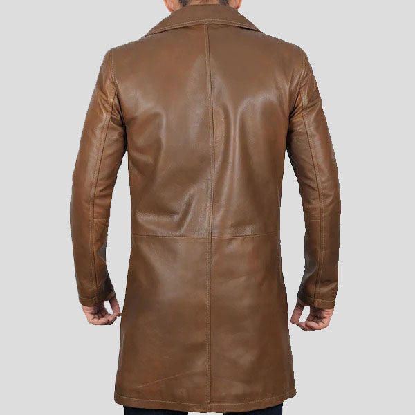 Trench-coat d'hiver en cuir marron vieilli pour homme