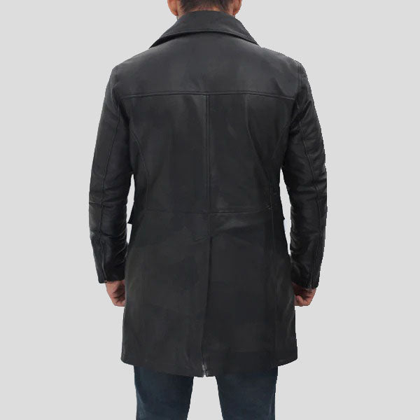 Trench-coat en cuir noir à quatre poches pour homme