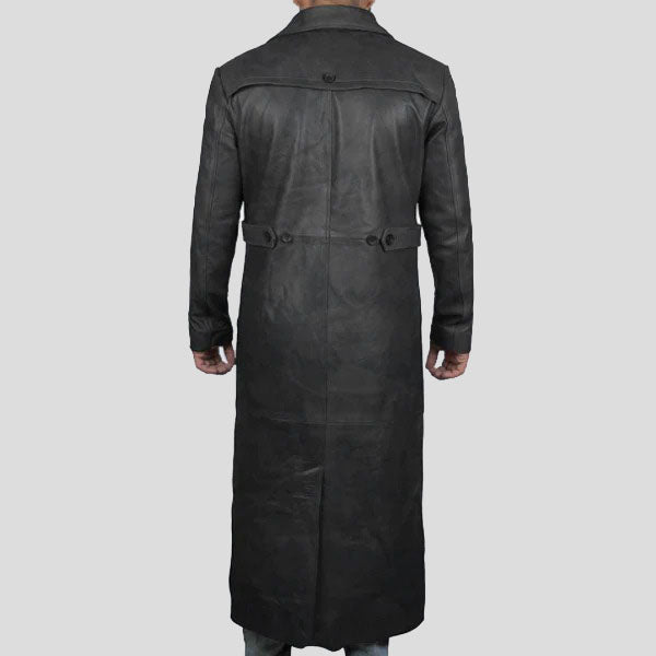 Manteau d'hiver long en cuir noir pour homme