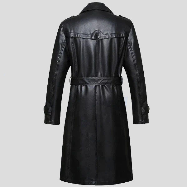 Trench-coat long en cuir de mouton pour homme