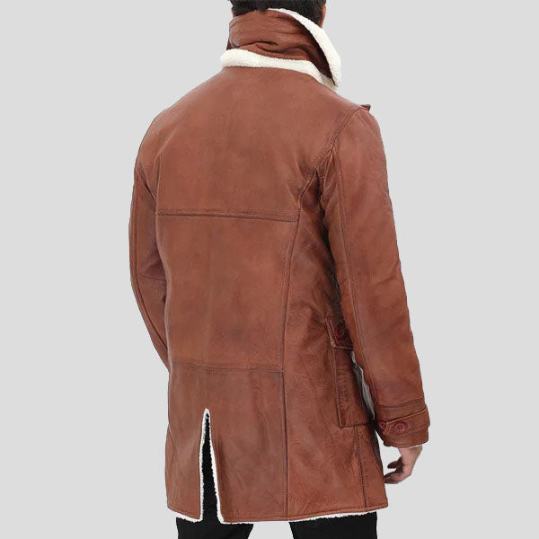 Trench-coat en cuir et peau de mouton pour homme, couleur tan Bane