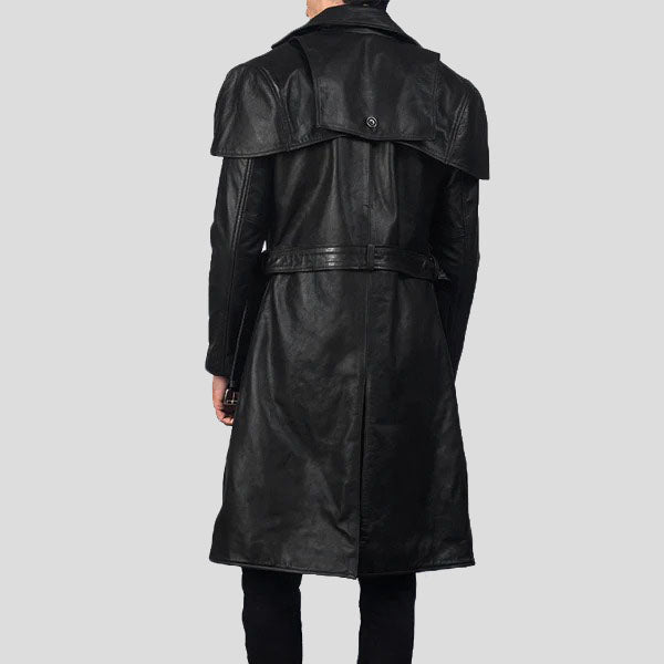 Trench-coat élégant en cuir noir