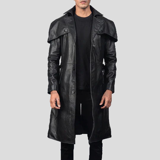 Trench-coat élégant en cuir noir