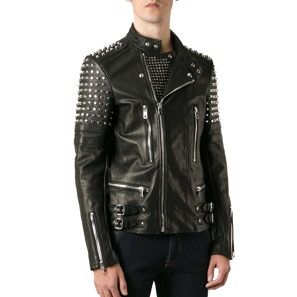 Nouvelle veste de motard en cuir cloutée au look élégant pour homme