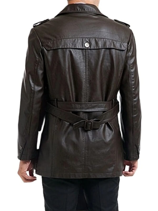 Manteau de moto en cuir noir à simple boutonnage pour homme