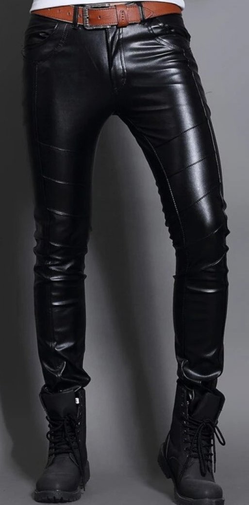 Skin Tight Black Leather Motorcycle Pants for Men