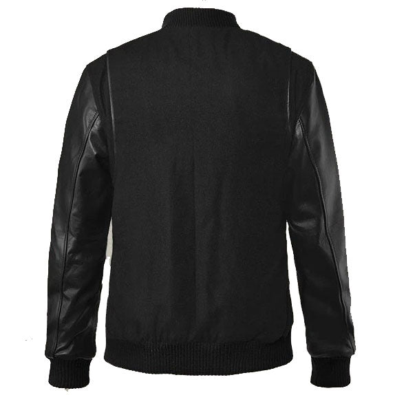 Sleek Noir Black Leather Varsity Jacket