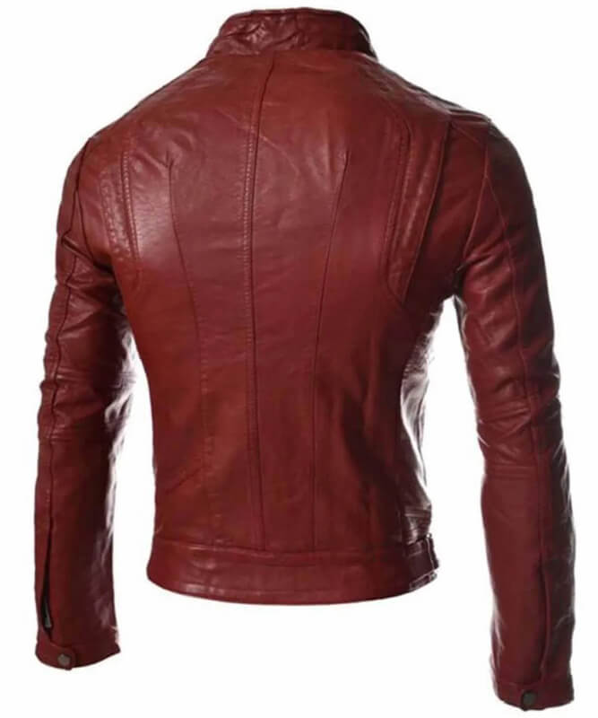 Veste en similicuir rouge décontractée à col boutonné et coupe slim pour homme