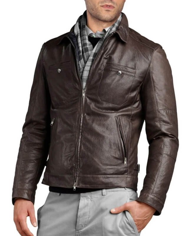 Soft Stylish Men's Genuine Lambskin Dark Brown Leather Jacket