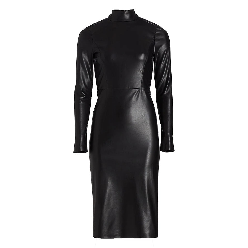 Robe d'automne en cuir noir uni et classe